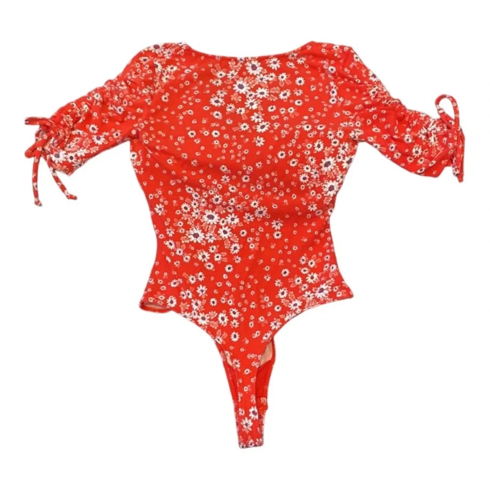 Free People Red Floral Print Body Suit - Small - Picture 2 of 9
